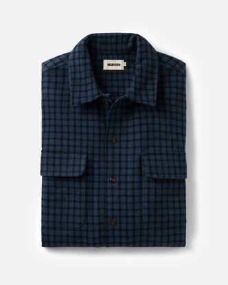 folded flatlay of The Shore Shirt in Midnight Check Wool