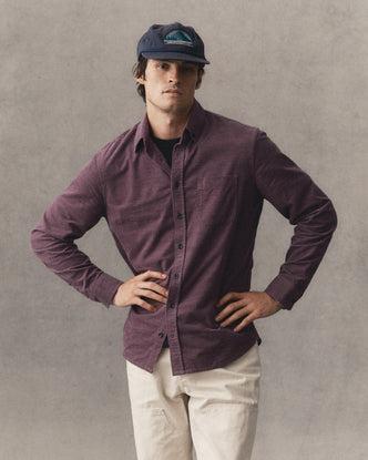fit model showing off The Jack in Heather Plum Pincord